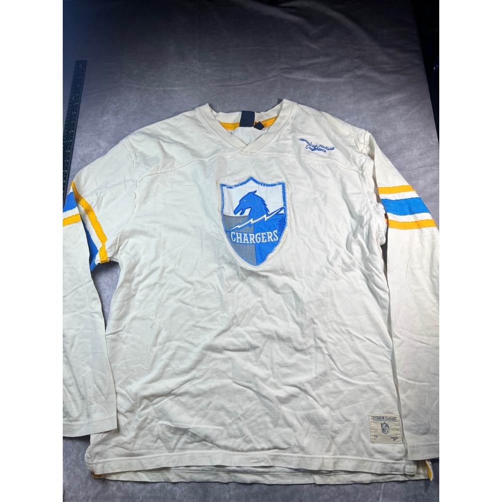 Reebok NFL Chargers Shirt Mens XL Cream Long Sleeve Gridiron Classic V-Neck